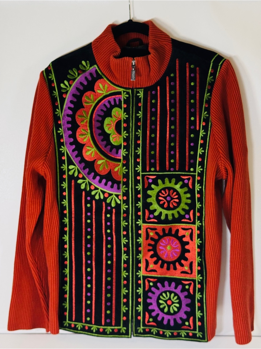 Bob Mackie Wearable Art Women’s Large Vintage Suede Leather Embroidered Jacket